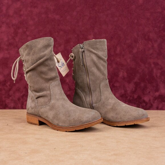 Sofft Wmn Sharnell Low Distress Beige Suede Waterproof Back Lace Boots Sz 7 - Picture 1 of 8